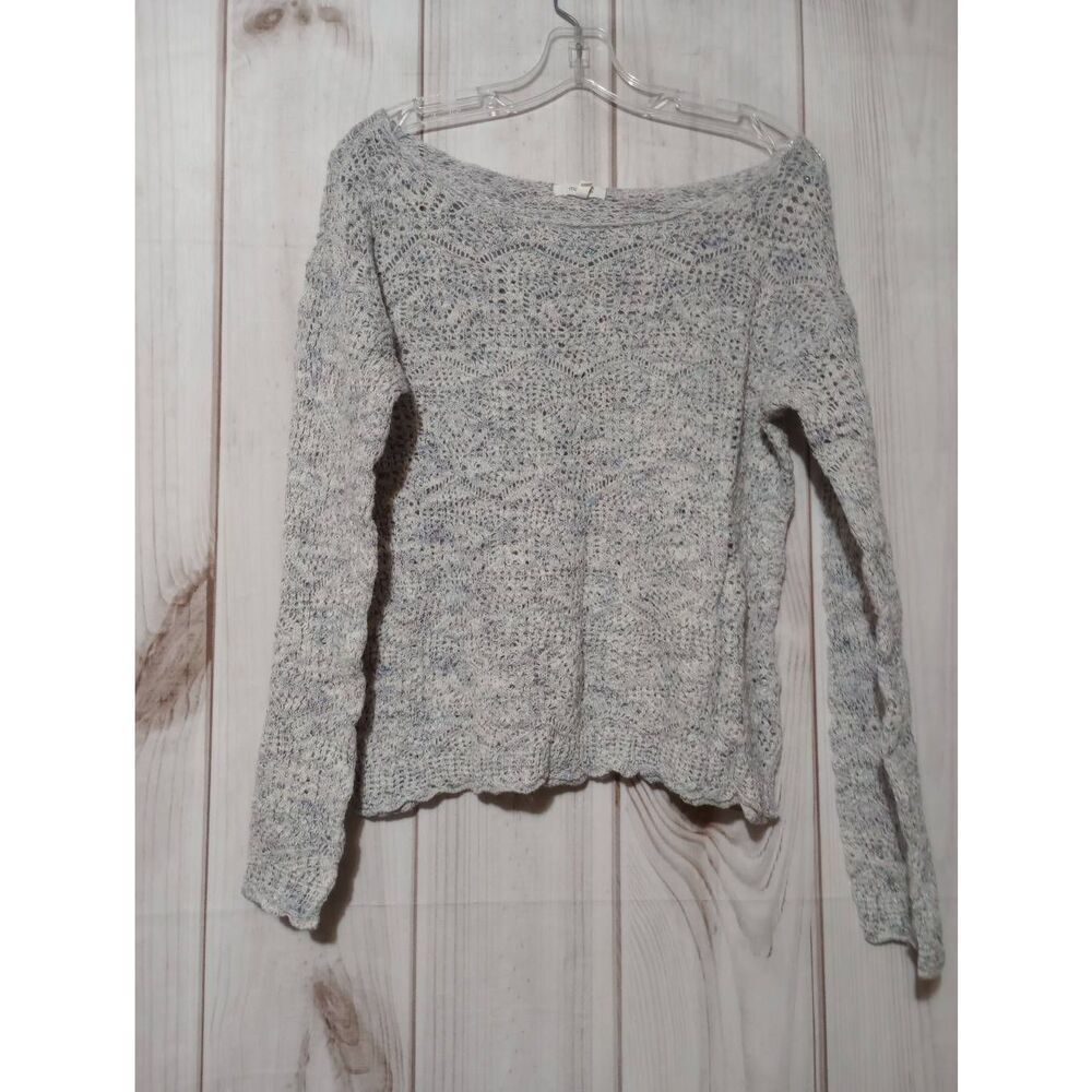Maurices Sweater Ladies Large Gray Open Weave Linen Blend Boat Neck